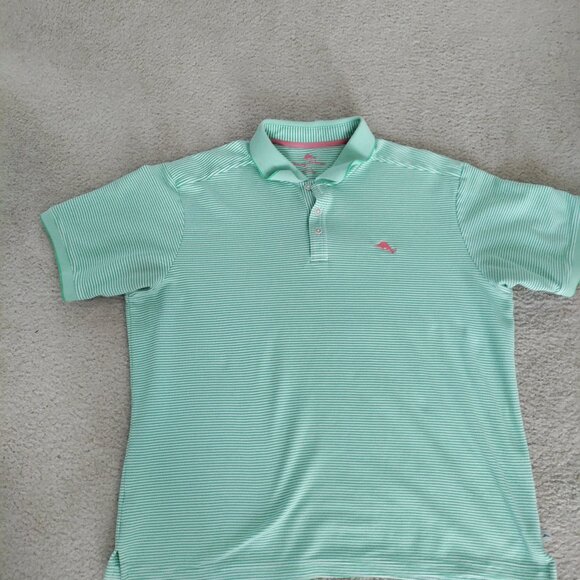 Tommy Bahama Polo XL Men's Green Striped Red Marlin GUC 151-T211361 - Picture 1 of 5